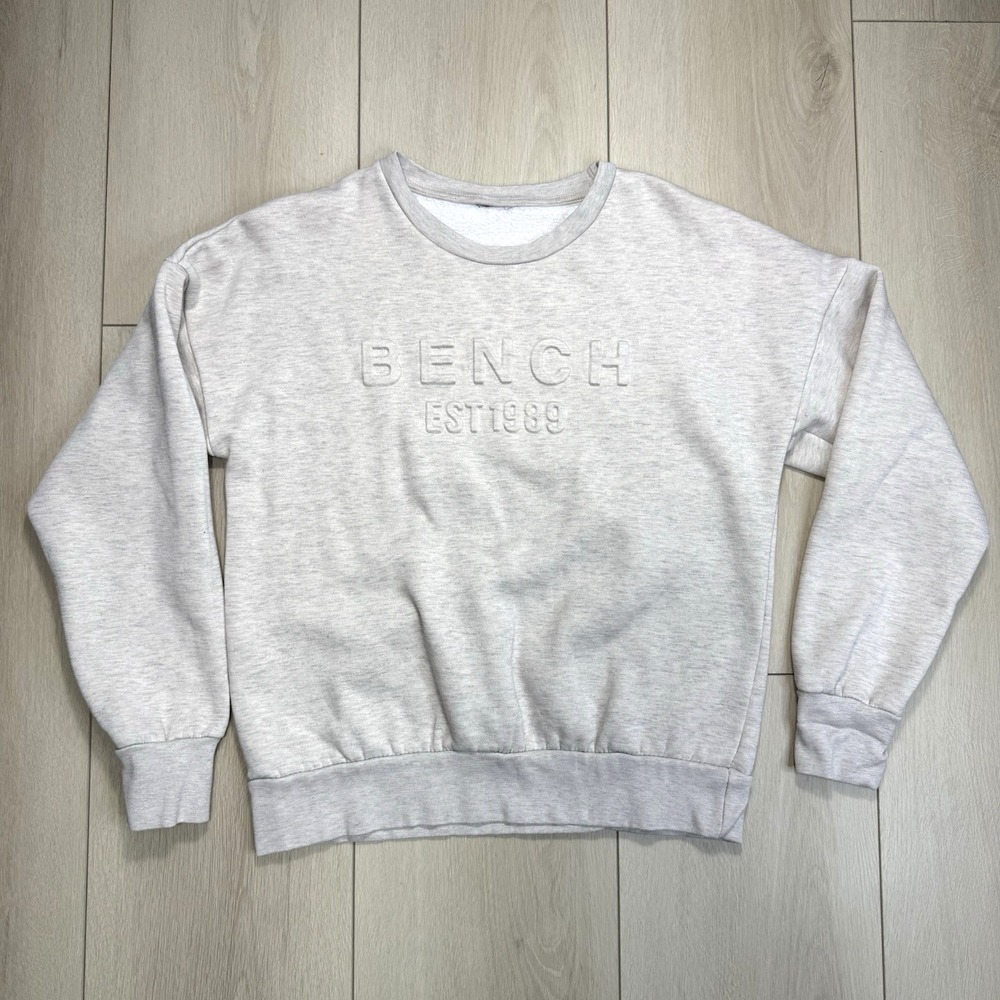 Bench DNA Womens Small Gray Deboss Logo Crewneck Sweatshirt Pullover Casual